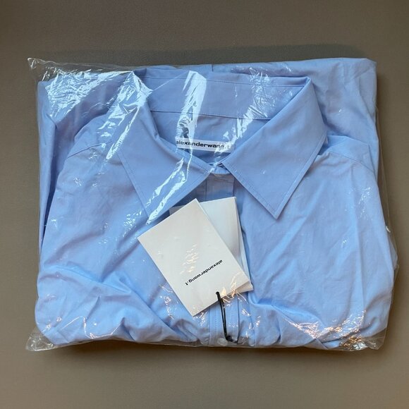NWT Alexander Wang Button Up Dress In Compact Cotton In Light Blue - Picture 4 of 4